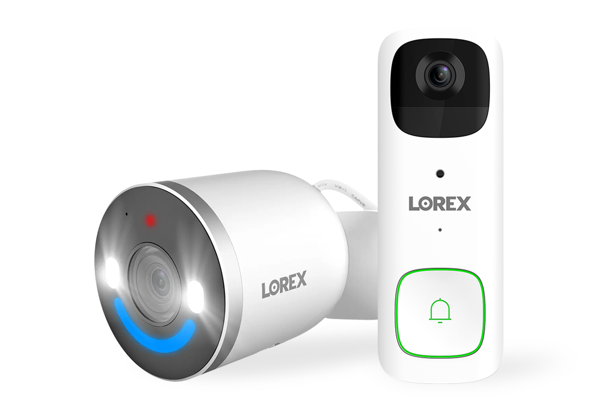Lorex 2K Battery Video Doorbell and 4K Spotlight Indoor/Outdoor Wi-Fi 6 Security Camera