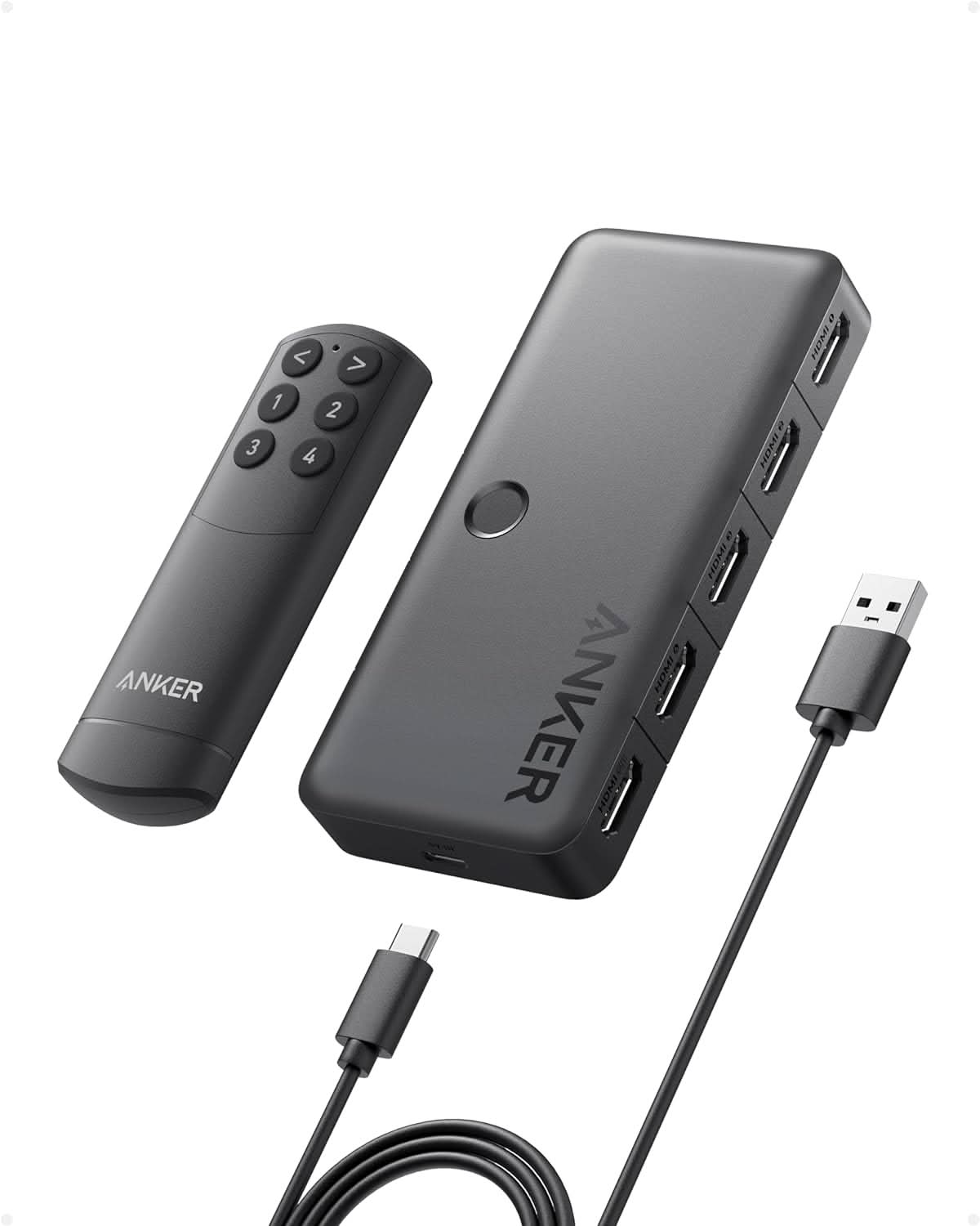 Anker 4K@60Hz HDMI Switcher, 4 in 1 Out with Smooth Finish