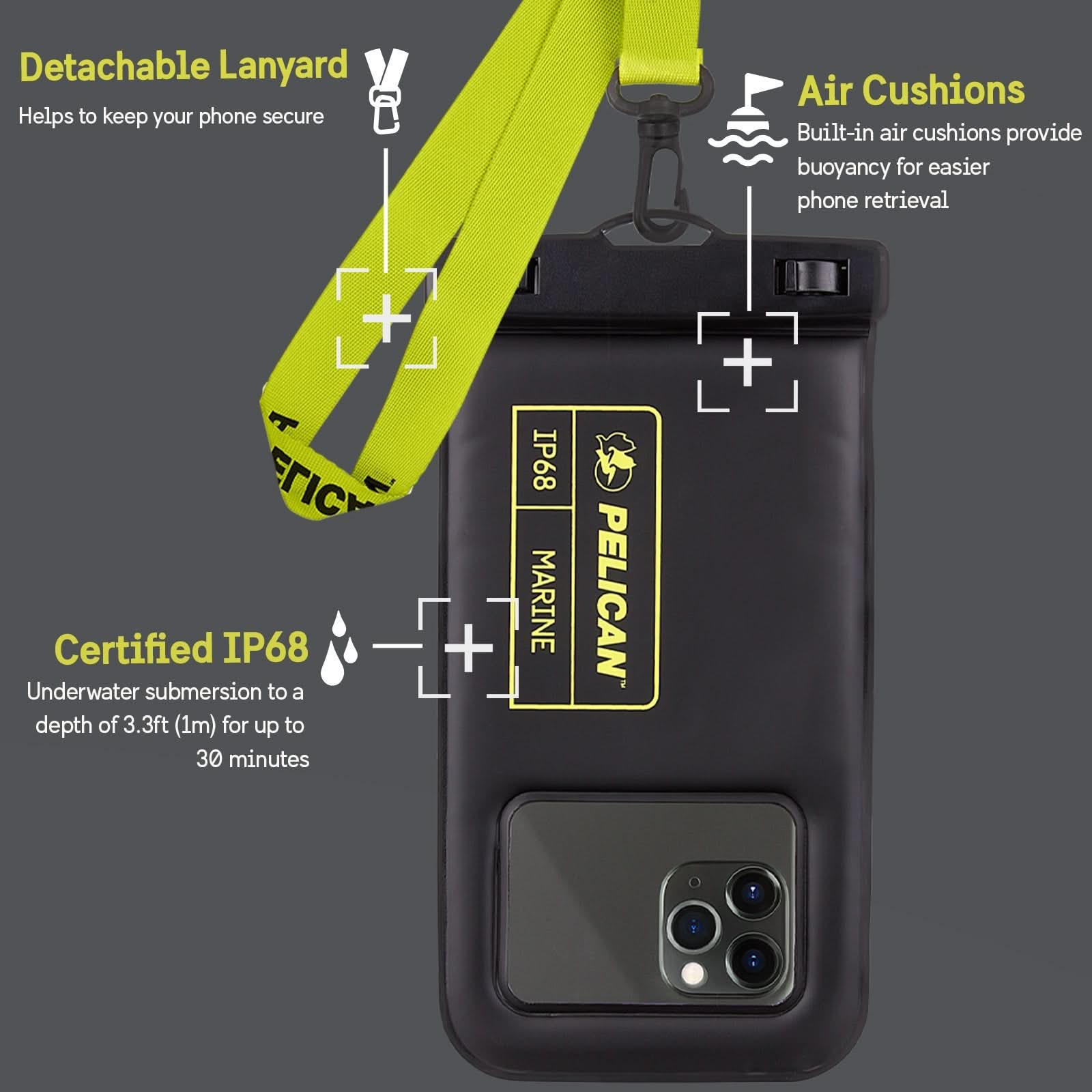 Pelican Marine Waterproof Floating Pouch - 4 Pack (Black / Yellow)