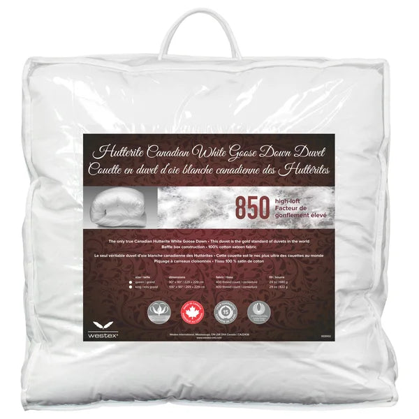 Westex 850 Loft Hutterite White Goose Down Duvet