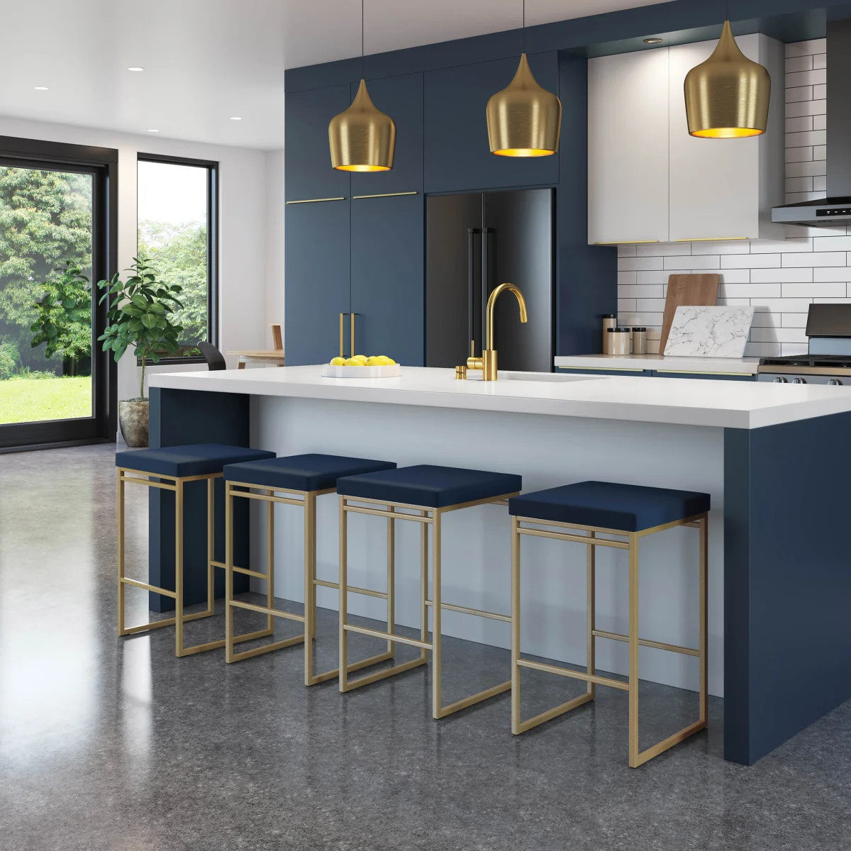 Amisco Easy Modern Counter Stool Blue Seat and Black Base