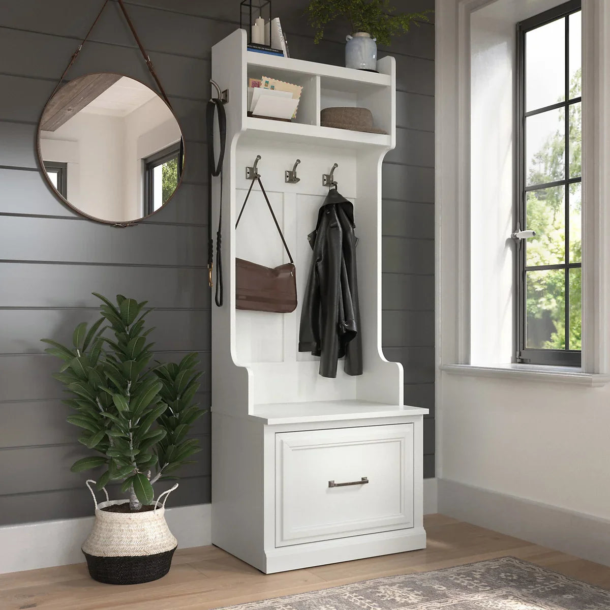 Bush Woodland Hall Tree and Shoe Bench with Drawer