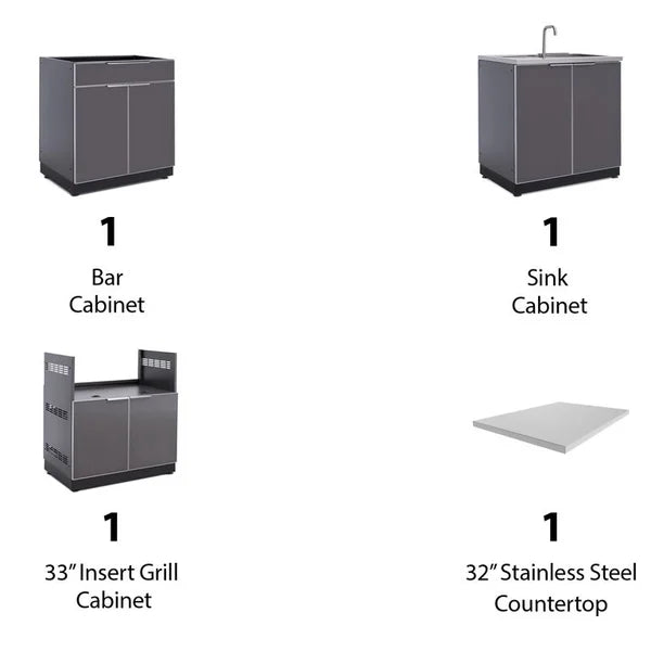 NewAge Products 4-piece Outdoor Kitchen Aluminum Set with Built-in Sink Cabinet