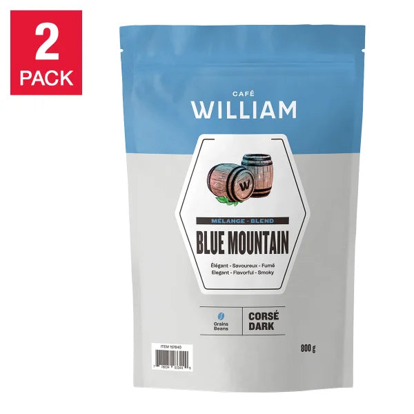 Café William Jamaican Blend Blue Mountain Blend Whole Bean Coffee, 2 x 800 g