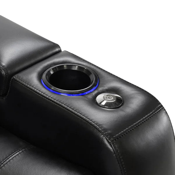 Pavillion II 3-piece Top Grain Leather Power Reclining Home Theatre Seating, Black