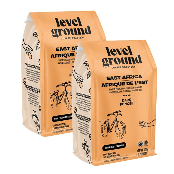 Level Ground East Africa Dark Roast Organic Whole Bean Coffee, 2 x 907g