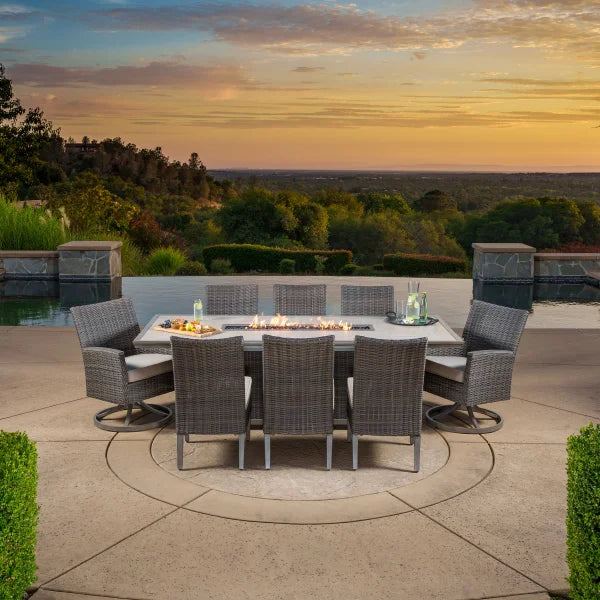 Vineyard 9-piece Patio Dining Set with Fire Table