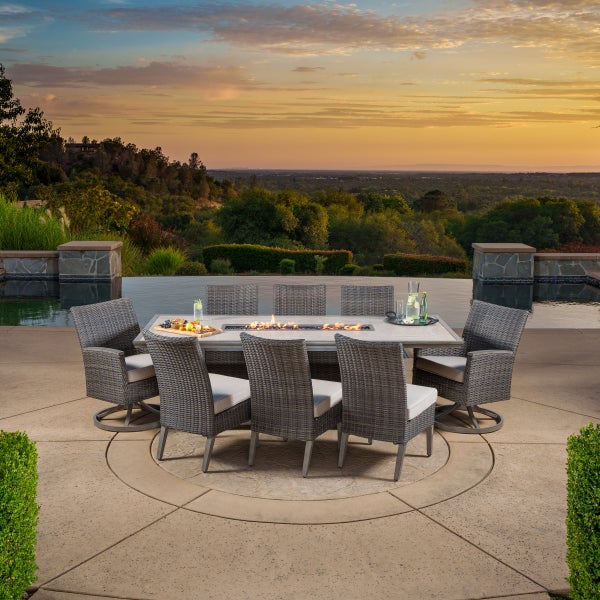 Vineyard 9-piece Patio Dining Set with Fire Table