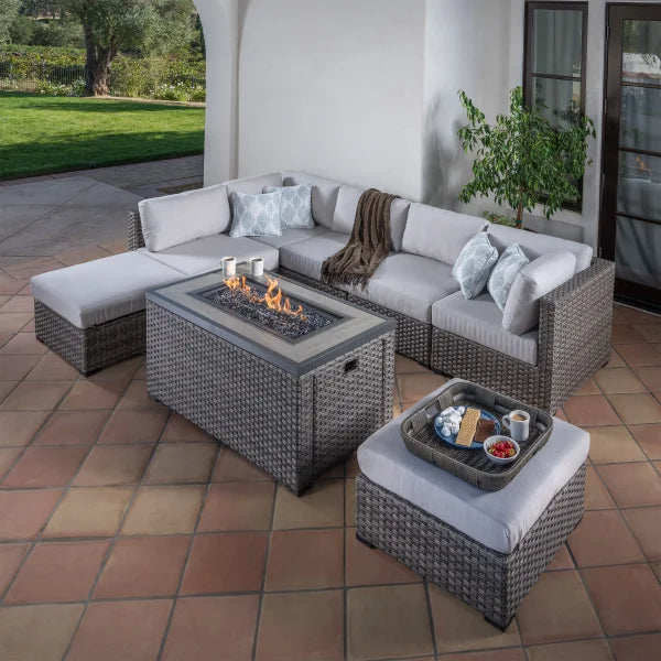 Dorian 8-piece Patio Sectional Conversation Set with Fire Table