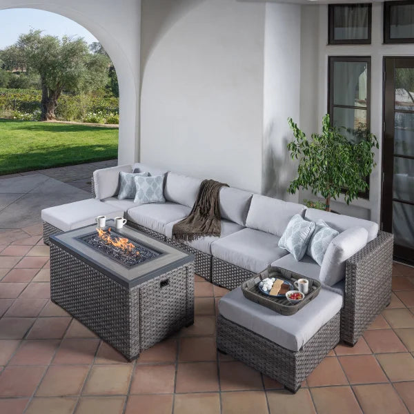 Dorian 8-piece Patio Sectional Conversation Set with Fire Table