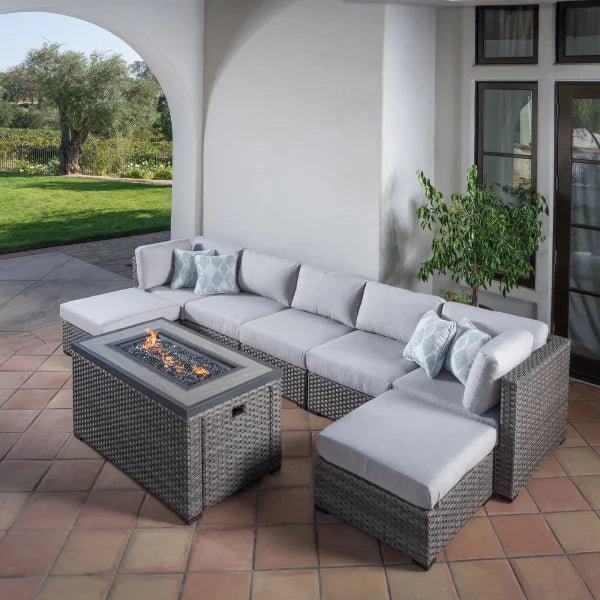 Dorian 8-piece Patio Sectional Conversation Set with Fire Table