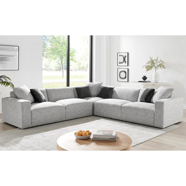 Crystal Fabric Sectional, Light Grey