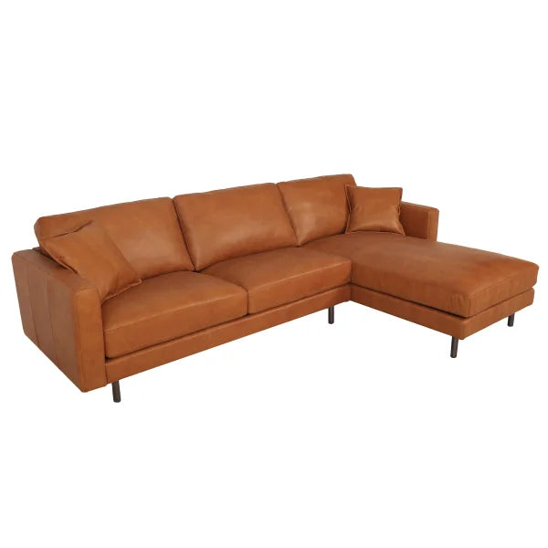Jude Tan 2-piece Top-grain Leather Sofa with Right-hand Facing Chaise, Cognac