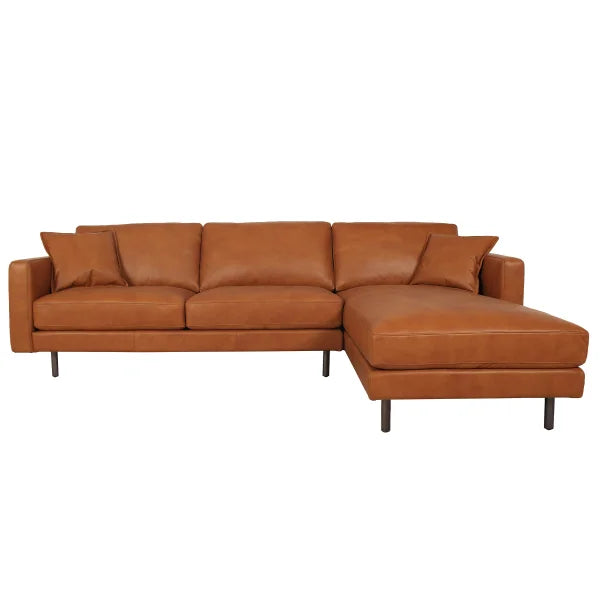 Jude Tan 2-piece Top-grain Leather Sofa with Right-hand Facing Chaise, Cognac