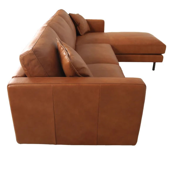 Jude Tan 2-piece Top-grain Leather Sofa with Right-hand Facing Chaise, Cognac
