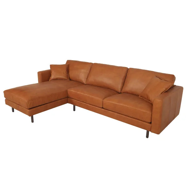 Jude Tan 2-piece Top-grain Leather Sofa with Left-hand Facing Chaise, Cognac