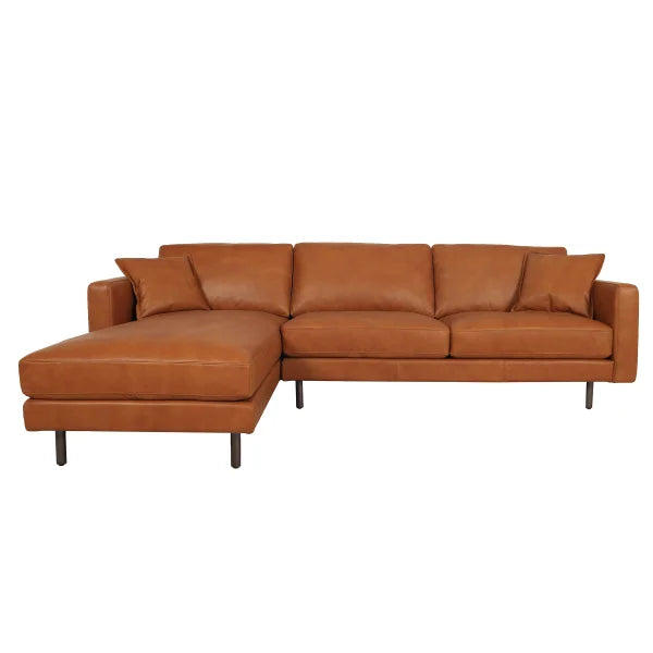 Jude Tan 2-piece Top-grain Leather Sofa with Left-hand Facing Chaise, Cognac