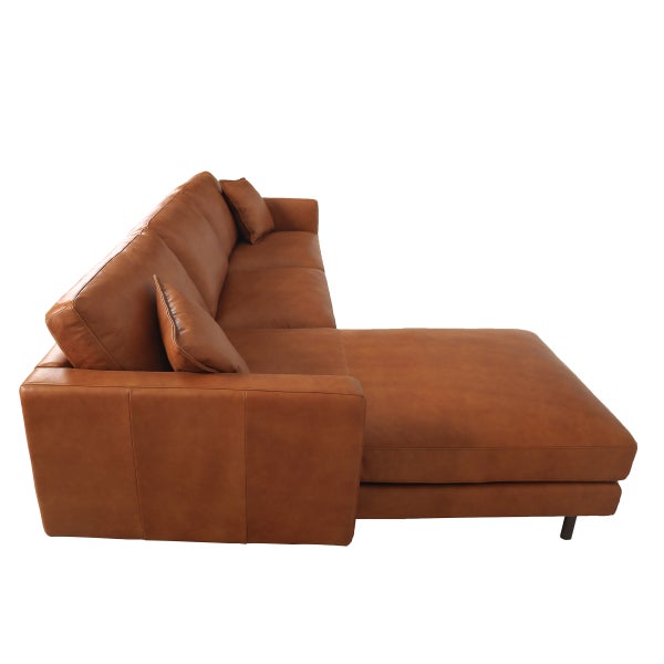 Jude Tan 2-piece Top-grain Leather Sofa with Left-hand Facing Chaise, Cognac