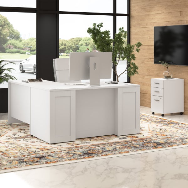 Bush Furniture Hampton Heights L-Shaped Desk with Mobile File Cabinet