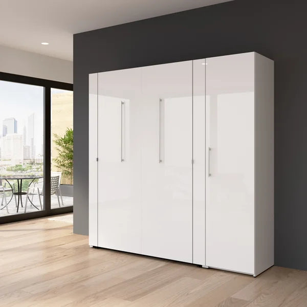 Bestar Avalon 2-piece Double Wall Bed with One Storage Closet, High Gloss White