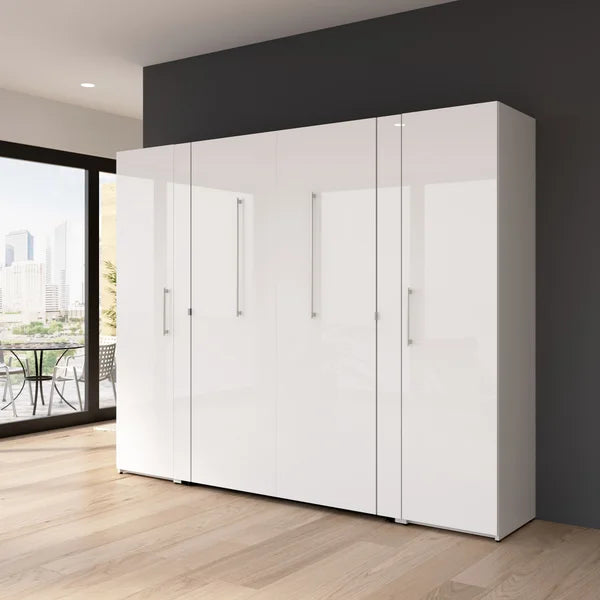 Bestar Avalon Double Wall Bed with 2 Storage Cabinets, White High Gloss finish