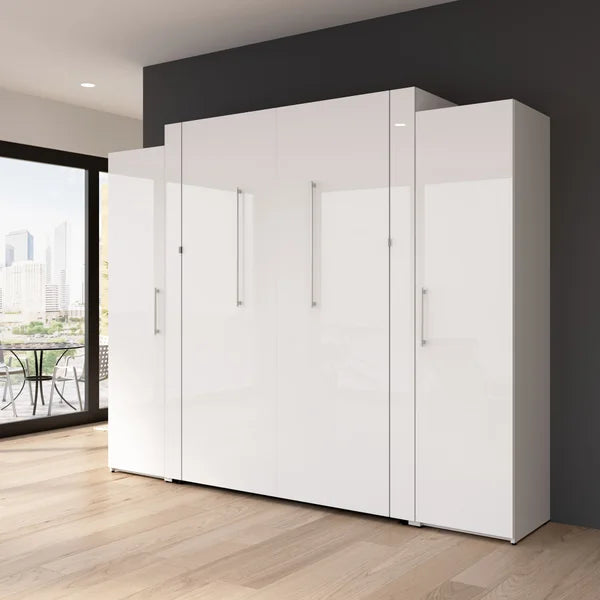 Bestar Avalon Queen Wall Bed with 2 Storage Cabinets, White High Gloss finish