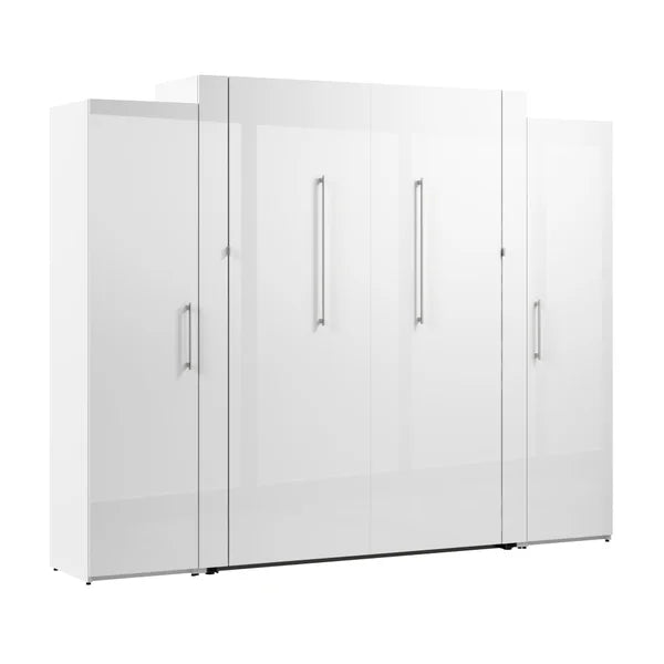 Bestar Avalon Queen Wall Bed with 2 Storage Cabinets, White High Gloss finish