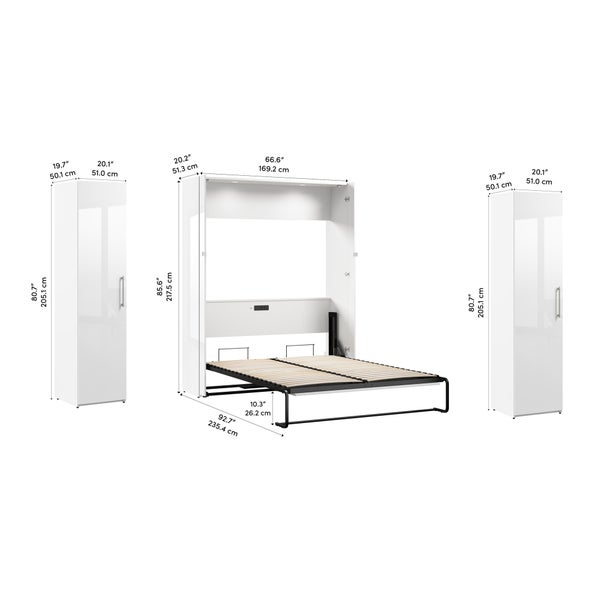 Bestar Avalon Queen Wall Bed with 2 Storage Cabinets, White High Gloss finish