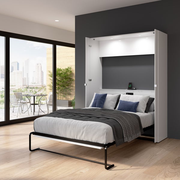 Bestar Avalon Double Wall Bed, White High Gloss finish