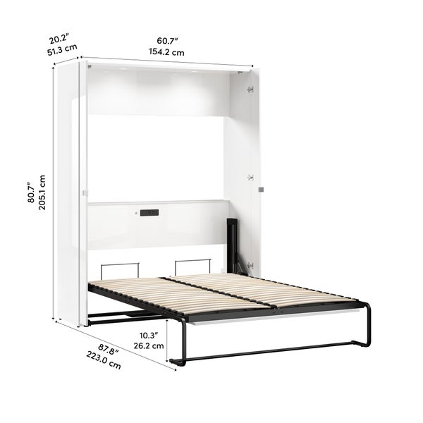 Bestar Avalon Double Wall Bed, White High Gloss finish