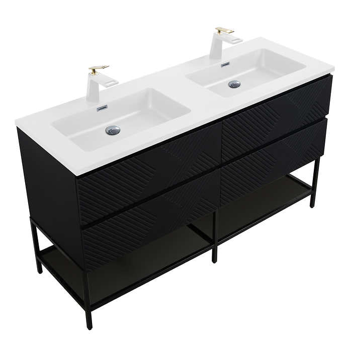 SERA MOORE 60 in. Black Freestanding Vanity