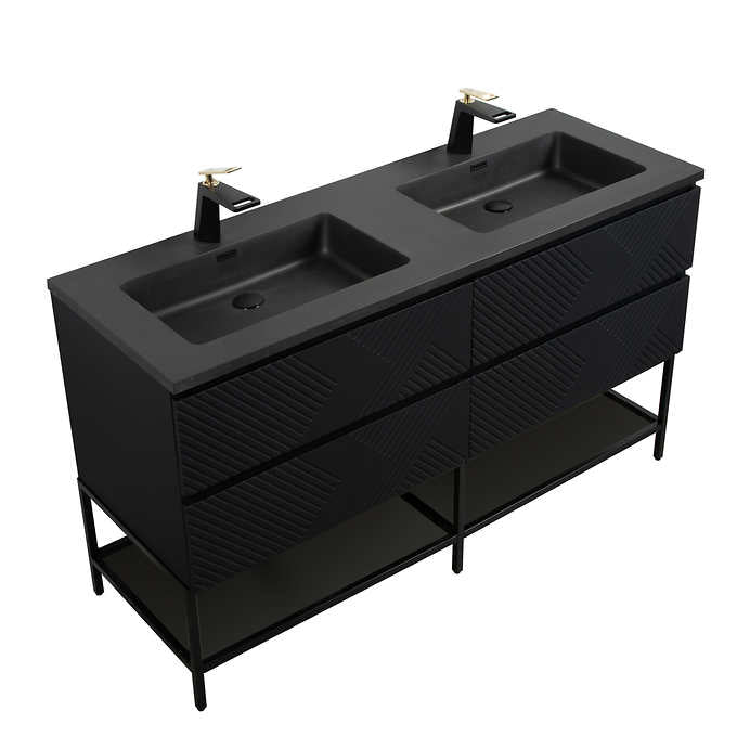 SERA MOORE 60 in. Black Freestanding Vanity