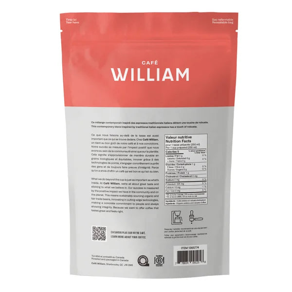 Café William Espresso Italiano Fair Trade and Organic Coffee, 2 x 908 g