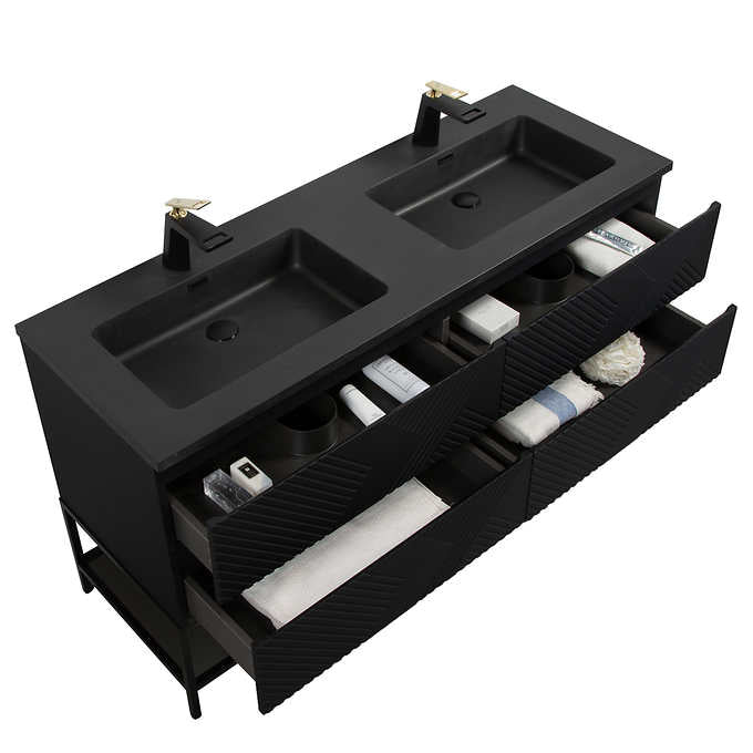 SERA MOORE 60 in. Black Freestanding Vanity