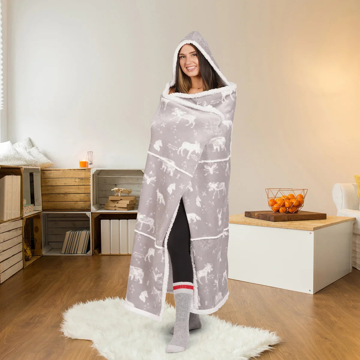 S&Co. Home - Hooded Throw with Sherpa