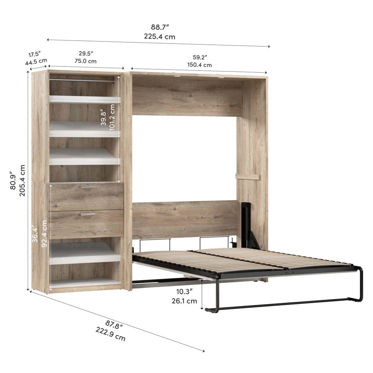 Bestar Cielo 2-piece Double Wall Bed with 74.9 cm (29.5 in.) Closet Organizer