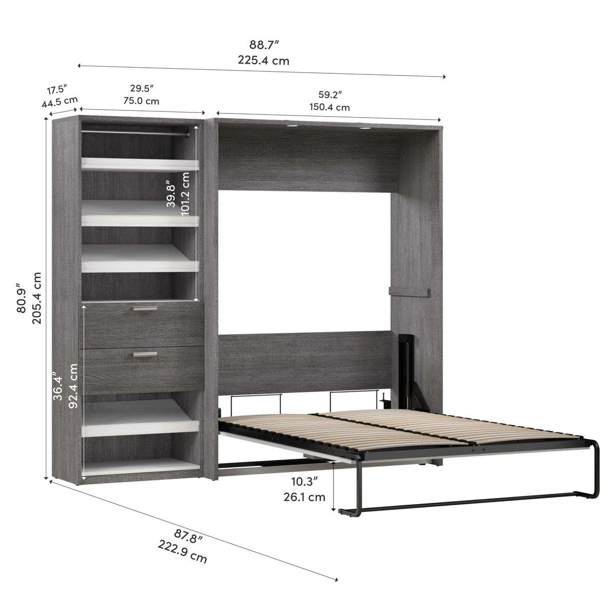 Bestar Cielo 2-piece Double Wall Bed with 74.9 cm (29.5 in.) Closet Organizer
