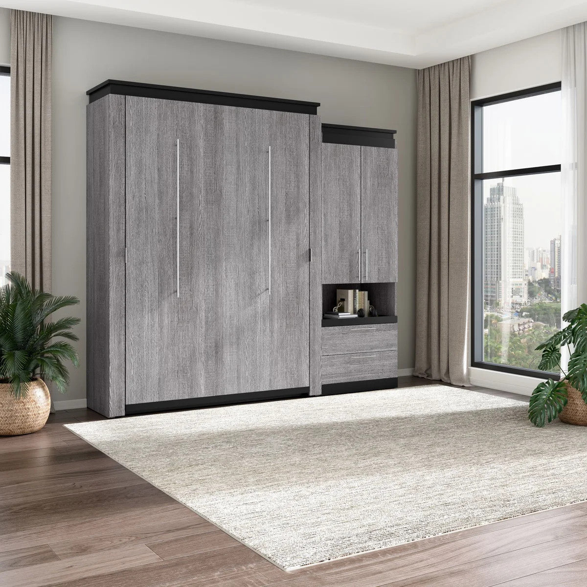 Bestar Orion 2-piece Queen Wall Bed with Storage Cabinet and Fold Shelf