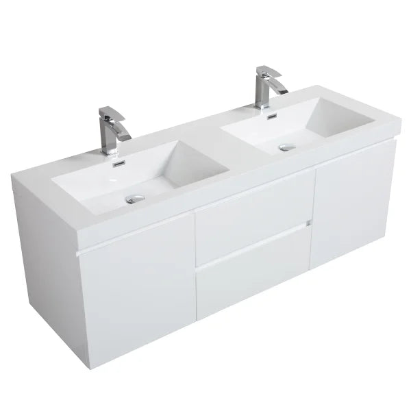 SERA 60 in. CAPRI Vanity with Glossy White Polymarble Countertop