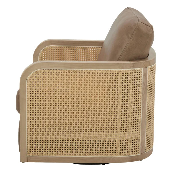 Aiden & Ivy Top-grain Leather Swivel Chair with Artificial Rattan