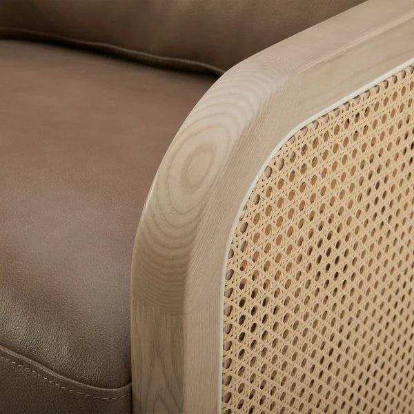 Aiden & Ivy Top-grain Leather Swivel Chair with Artificial Rattan