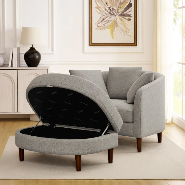 Thomasville Fabric Chair With Storage Ottoman