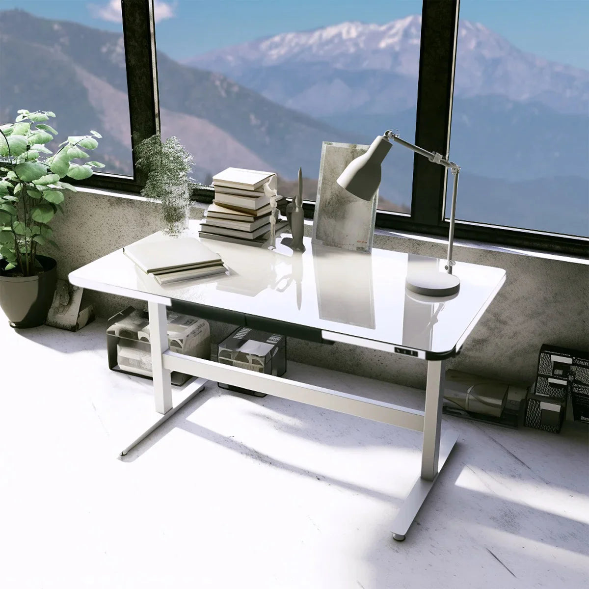 Motionwise 121.9 cm x 60.9 cm (48 in. x 24 in.) Glass Top Height-adjustable Desk