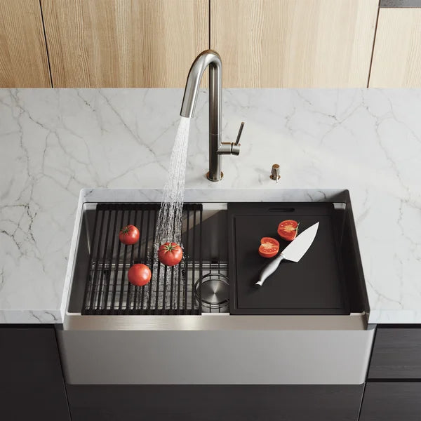 VIGO Oxford Stainless Steel Flat Front Farmhouse Kitchen Sink Workstation