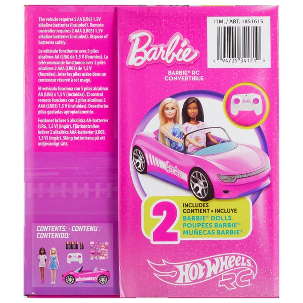 Hot Wheels Remote Control Barbie Convertible with 2 Dolls