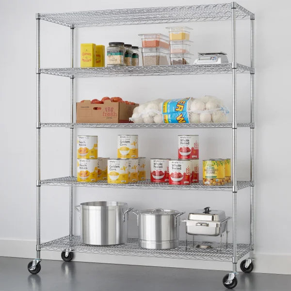 TRINITY 5-Tier Chrome Wire Shelving Rack With Wheels, 60" x 24" x 72"