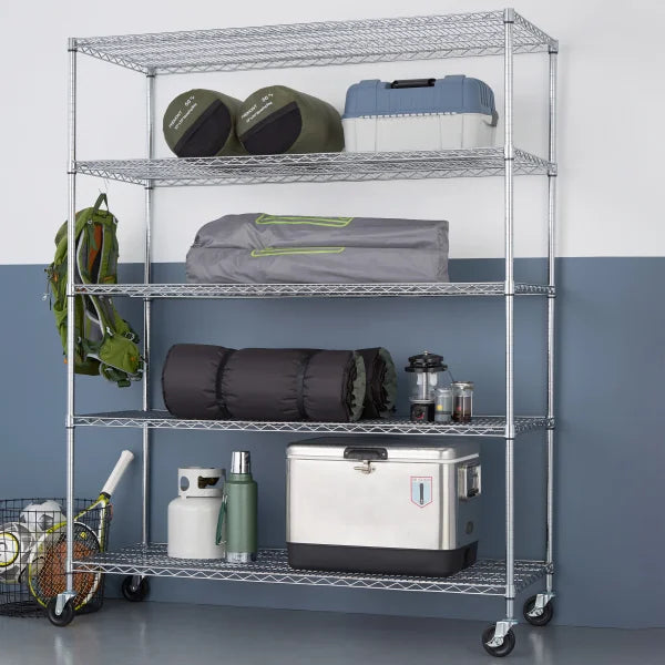 TRINITY 5-Tier Chrome Wire Shelving Rack With Wheels, 60" x 24" x 72"
