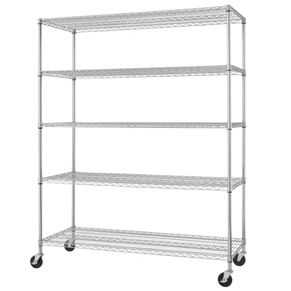 TRINITY 5-Tier Chrome Wire Shelving Rack With Wheels, 60" x 24" x 72"