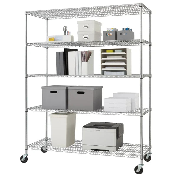 TRINITY 5-Tier Chrome Wire Shelving Rack With Wheels, 60" x 24" x 72"