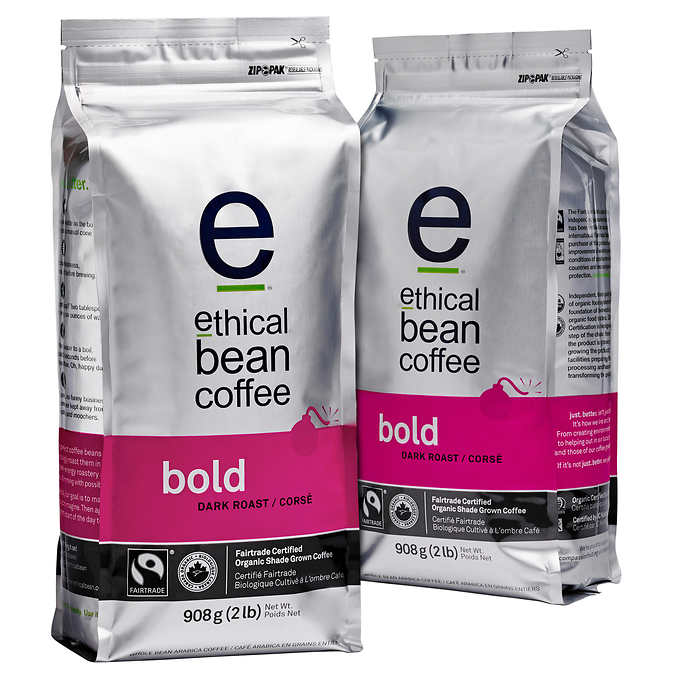 Ethical Bean Coffee Bold Dark Roast Whole Bean Coffee, 2 x 908 g